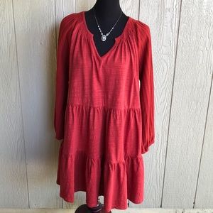 Umgee Long Sleeve Tiered V Neck Dress